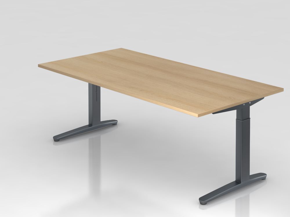 Hammerbacher Schreibtisch C Fuß in graphit 200 x 100 cm Platte Eiche Produktbild Hammerbacher Schreibtisch C Fuß in graphit 200 x 100 cm Platte Eiche