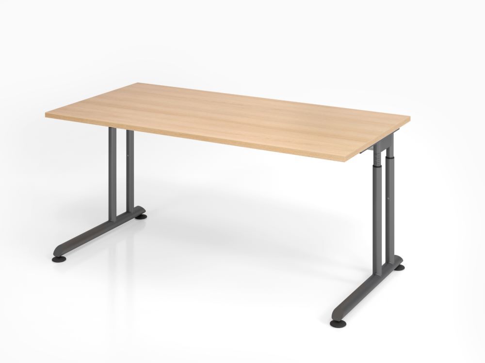 Hammerbacher Schreibtisch C-Fuß 160 x 80 cm Eiche / Graphit höheneinstellbar Produktbild Hammerbacher Schreibtisch C-Fuß 160 x 80 cm Eiche / Graphit höheneinstellbar