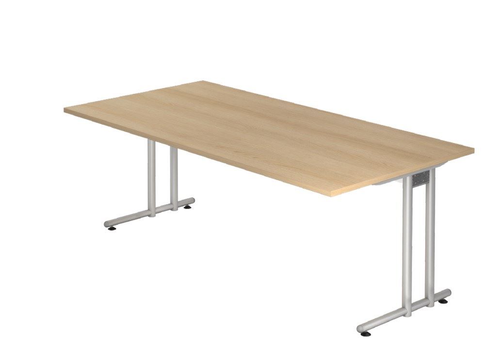 Hammerbacher Schreibtisch C-Fuß 200 x 100 cm Eiche Silber Produktbild Hammerbacher Schreibtisch C-Fuß 200 x 100 cm Eiche Silber