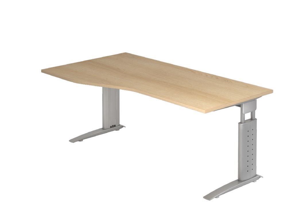 Hammerbacher Schreibtisch C-Fuß 180 x 100/80 cm Eiche / Silber Produktbild Hammerbacher Schreibtisch C-Fuß 180 x 100/80 cm Eiche / Silber