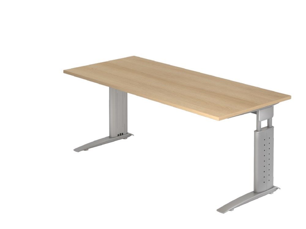 Hammerbacher Schreibtisch C-Fuß 180 x 80 cm Eiche / Silber Produktbild Hammerbacher Schreibtisch C-Fuß 180 x 80 cm Eiche / Silber