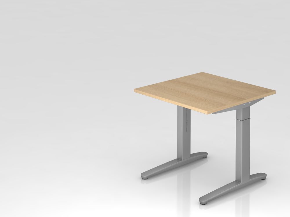 Hammerbacher Schreibtisch C-Fuß 80 x 80 cm höheneinstellbar Eiche / Silber Produktbild Hammerbacher Schreibtisch C-Fuß 80 x 80 cm höheneinstellbar Eiche / Silber