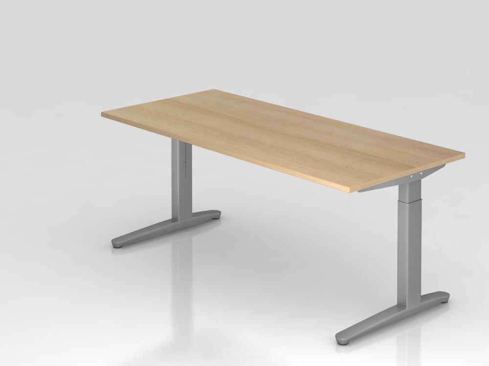 Hammerbacher Schreibtisch C Fuß in silber 180 x 80 cm Platte aus Eiche Produktbild Hammerbacher Schreibtisch C Fuß in silber 180 x 80 cm Platte aus Eiche