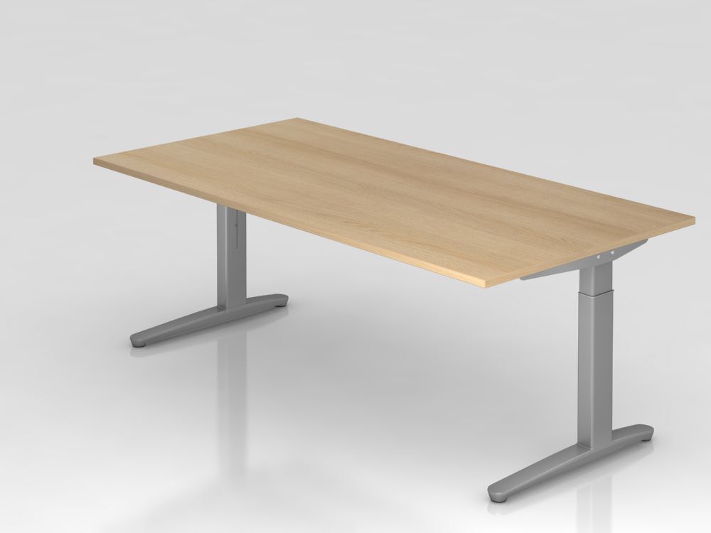 Hammerbacher Schreibtisch Eiche Kabelwanne 200 x 100 cm Füße Silber Produktbild Hammerbacher Schreibtisch Eiche Kabelwanne 200 x 100 cm Füße Silber