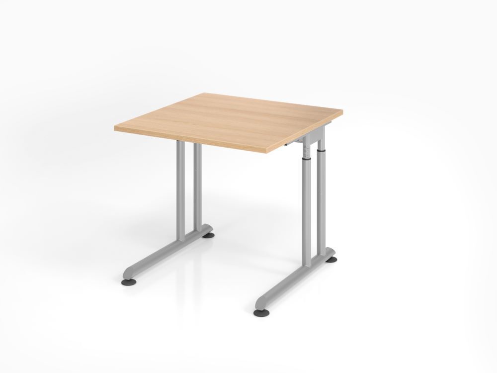 Hammerbacher Schreibtisch C-Fuß Gestell Silber 80 x 80 cm Eiche höhe 68 - 82 cm Produktbild Hammerbacher Schreibtisch C-Fuß Gestell Silber 80 x 80 cm Eiche höhe 68 - 82 cm