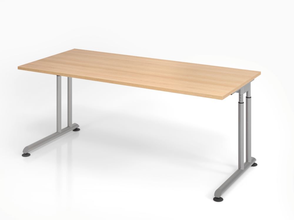 Hammerbacher Schreibtisch 180 x 80 cm Eiche / C-Fuß Gestell Silber höheneinstellbar Produktbild Hammerbacher Schreibtisch 180 x 80 cm Eiche / C-Fuß Gestell Silber höheneinstellbar