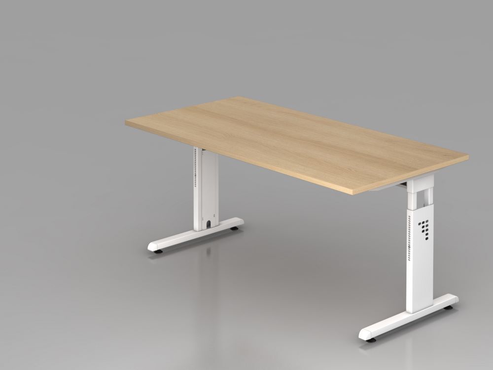 Hammerbacher Schreibtisch 160 x 80 cm Eiche Platte 25 mm / C-Fuß Weiß Produktbild Hammerbacher Schreibtisch 160 x 80 cm Eiche Platte 25 mm / C-Fuß Weiß