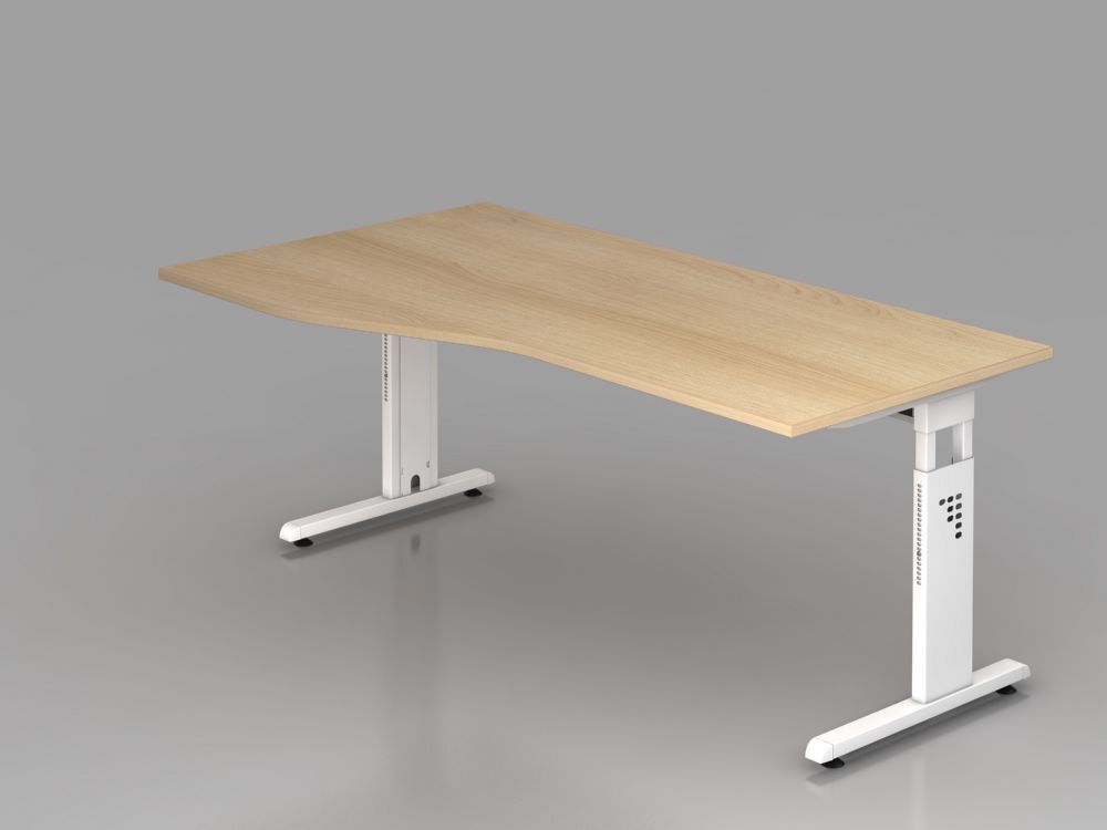 Hammerbacher Schreibtisch C-Fuß Arbeitshöhe 65-85 cm 180 x 100 / 80 cm Eiche / Weiß Produktbild Hammerbacher Schreibtisch C-Fuß Arbeitshöhe 65-85 cm 180 x 100 / 80 cm Eiche / Weiß