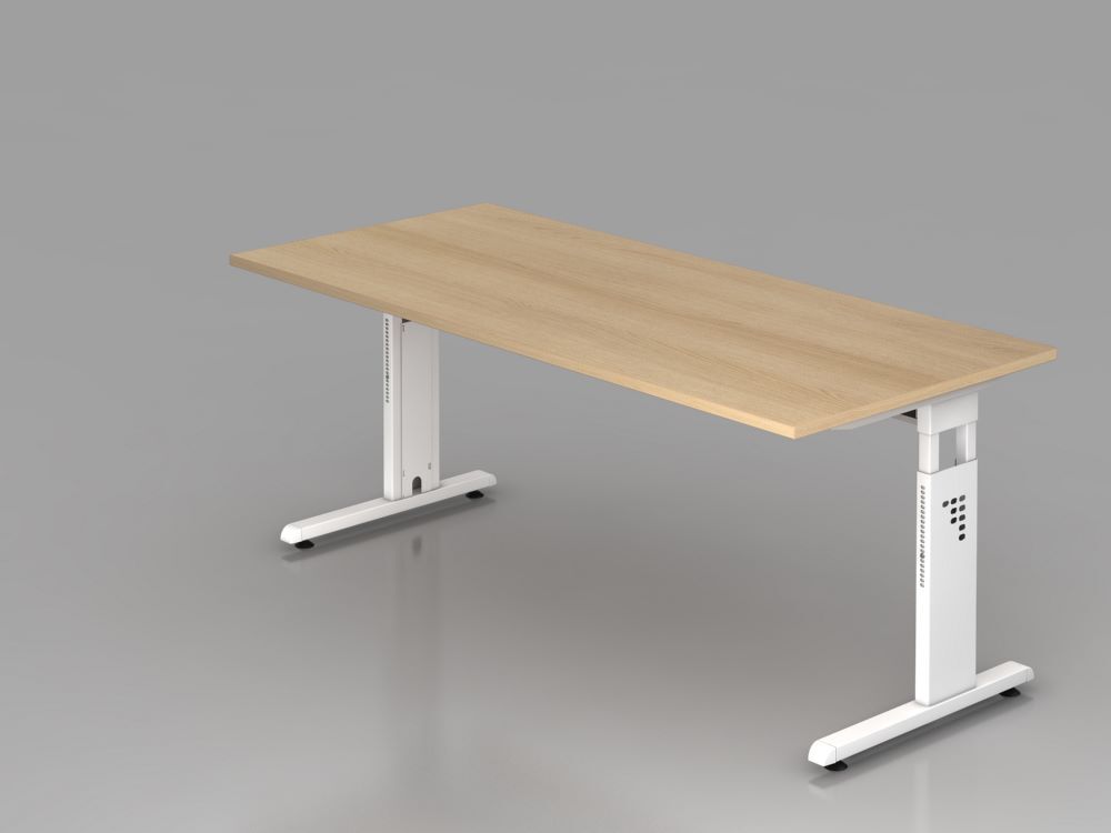 Hammerbacher Schreibtisch C-Fuß-Gestell in Weiß 180 x 80 cm Eiche 2 mm ABS Kante Produktbild Hammerbacher Schreibtisch C-Fuß-Gestell in Weiß 180 x 80 cm Eiche 2 mm ABS Kante