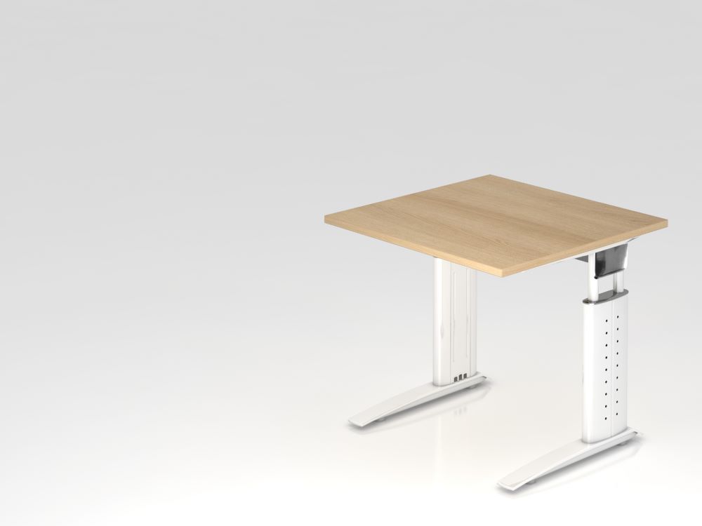 Hammerbacher Schreibtisch C-Fuß Weiß 80 x 80 cm Platte Eiche 25 mm Produktbild Hammerbacher Schreibtisch C-Fuß Weiß 80 x 80 cm Platte Eiche 25 mm