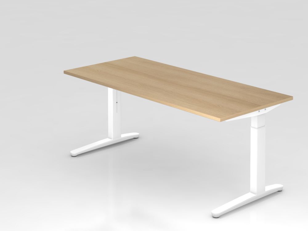 Hammerbacher Schreibtisch und klappbare Kabelwanne 180 x 80 cm Eiche Weiß Produktbild Hammerbacher Schreibtisch und klappbare Kabelwanne 180 x 80 cm Eiche Weiß