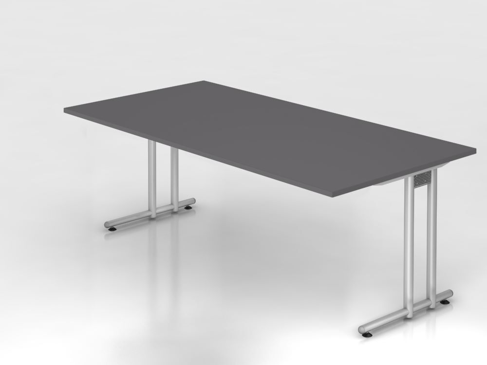 Produktbild Hammerbacher Schreibtisch C-Fuß 200x100cm Graphit/Silber