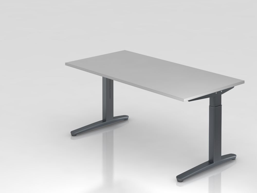Hammerbacher Schreibtisch C-Fuß 160 x 80 cm Grau / Graphit höheneinstellbar Produktbild Hammerbacher Schreibtisch C-Fuß 160 x 80 cm Grau / Graphit höheneinstellbar