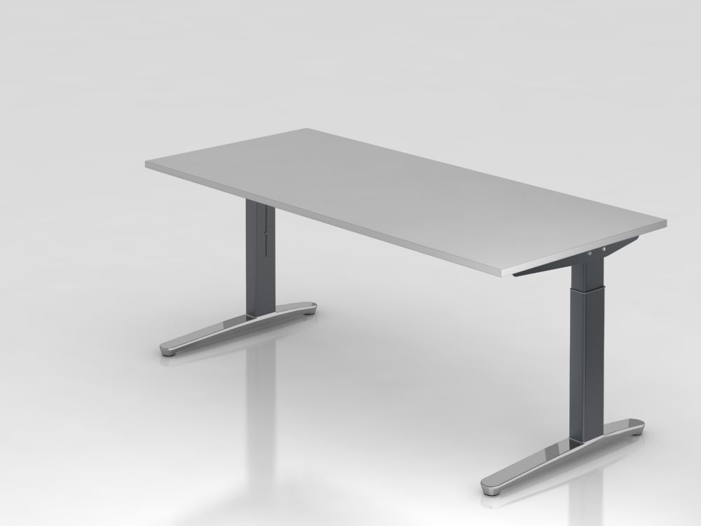 Hammerbacher Schreibtisch C Fuß 180 x 80 cm Platte 25 mm Grau Produktbild Hammerbacher Schreibtisch C Fuß 180 x 80 cm Platte 25 mm Grau