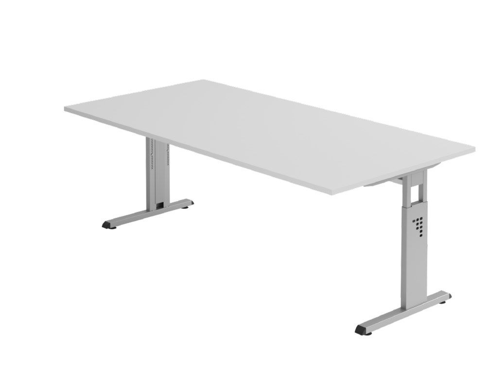 Hammerbacher Schreibtisch C-Fuß 200 x 100 cm Grau Silber Arbeitshöhe 65 - 85 cm  Produktbild Hammerbacher Schreibtisch C-Fuß 200 x 100 cm Grau Silber Arbeitshöhe 65 - 85 cm