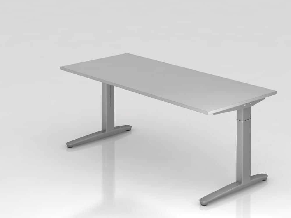 Hammerbacher Schreibtisch Arbeitshöhe 65 bis 85 cm grau silber 180 x 80 cm Produktbild Hammerbacher Schreibtisch Arbeitshöhe 65 bis 85 cm grau silber 180 x 80 cm