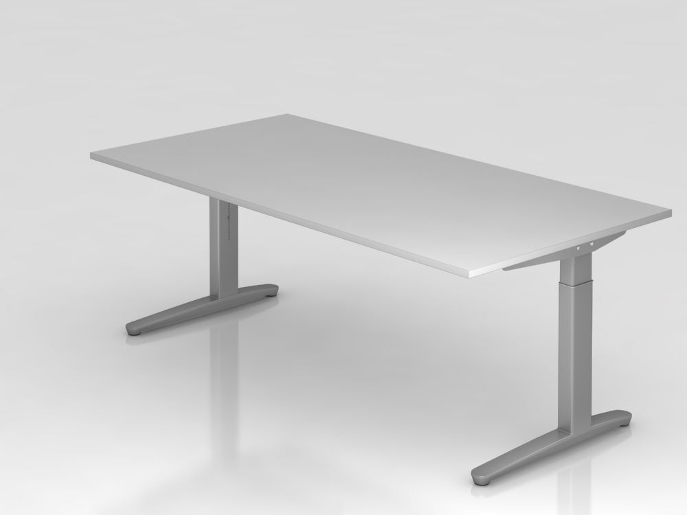 Hammerbacher Schreibtisch rechteckig grau 200 x 100 cm höhenverstellbar Produktbild Hammerbacher Schreibtisch rechteckig grau 200 x 100 cm höhenverstellbar