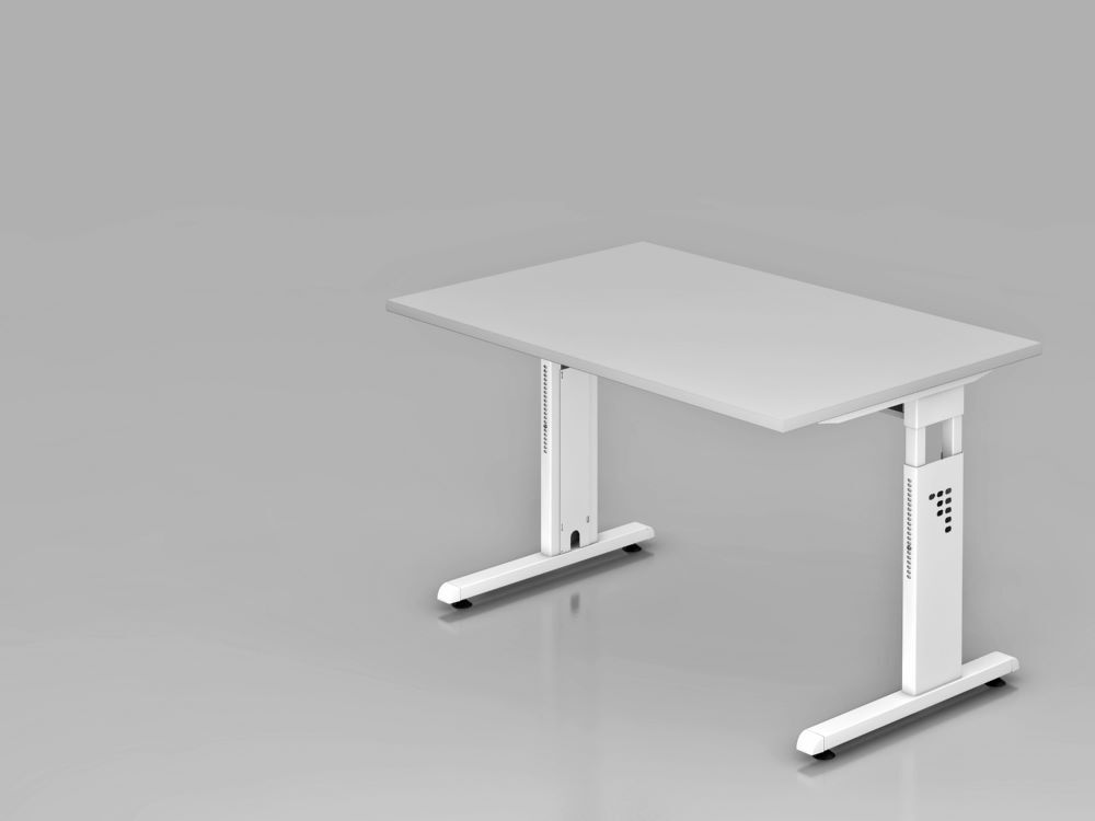 Hammerbacher Schreibtisch C-Fuß höheneinstellbar 120 x 80 cm Grau C-Fuß Gestell in Weiß Produktbild Hammerbacher Schreibtisch C-Fuß höheneinstellbar 120 x 80 cm Grau C-Fuß Gestell in Weiß