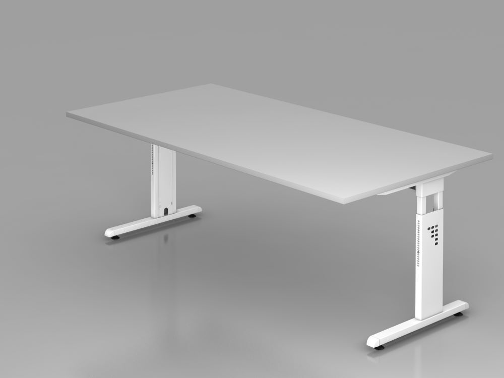 Hammerbacher Schreibtisch C-Fuß 2 mm ABS Kante 200 x 100 cm Grau / Weiß Produktbild Hammerbacher Schreibtisch C-Fuß 2 mm ABS Kante 200 x 100 cm Grau / Weiß
