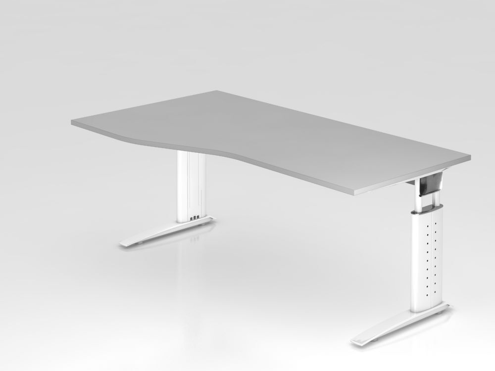 Hammerbacher Schreibtisch C-Fuß Arbeitshöhe 68 - 86 cm 180 x 100 / 80cm Grau / Weiß Produktbild Hammerbacher Schreibtisch C-Fuß Arbeitshöhe 68 - 86 cm 180 x 100 / 80cm Grau / Weiß