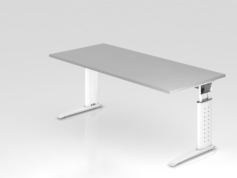 Hammerbacher Schreibtisch US19 C-Fuß 180 x 80 cm Grau / Weiß Produktbild Hammerbacher Schreibtisch US19 C-Fuß 180 x 80 cm Grau / Weiß