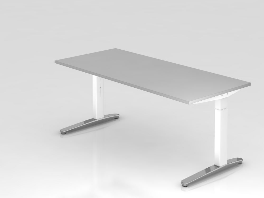 Hammerbacher Schreibtisch mit abklappbarer Kabelwanne 180 x 80 cm Grau Weiß Produktbild Hammerbacher Schreibtisch mit abklappbarer Kabelwanne 180 x 80 cm Grau Weiß