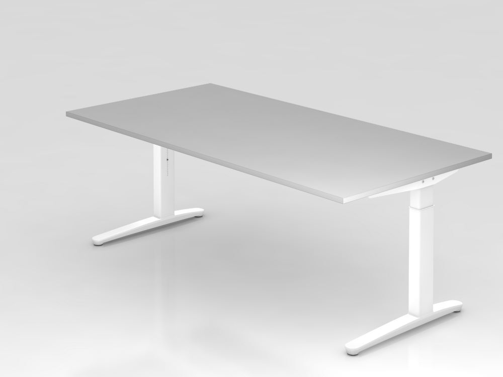 Hammerbacher Schreibtisch Rechteckform 200 x 100 cm Grau Weiß Produktbild Hammerbacher Schreibtisch Rechteckform 200 x 100 cm Grau Weiß