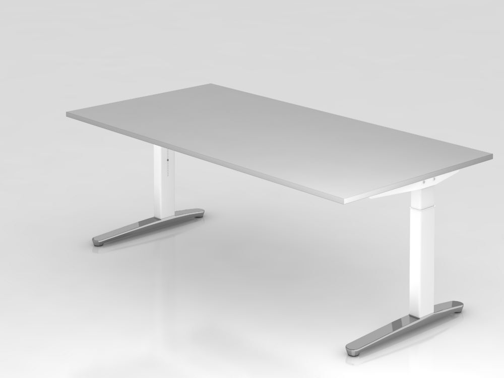 Hammerbacher Schreibtisch mit Kabelwanne 200 x 100 cm Grau Weiß Produktbild Hammerbacher Schreibtisch mit Kabelwanne 200 x 100 cm Grau Weiß