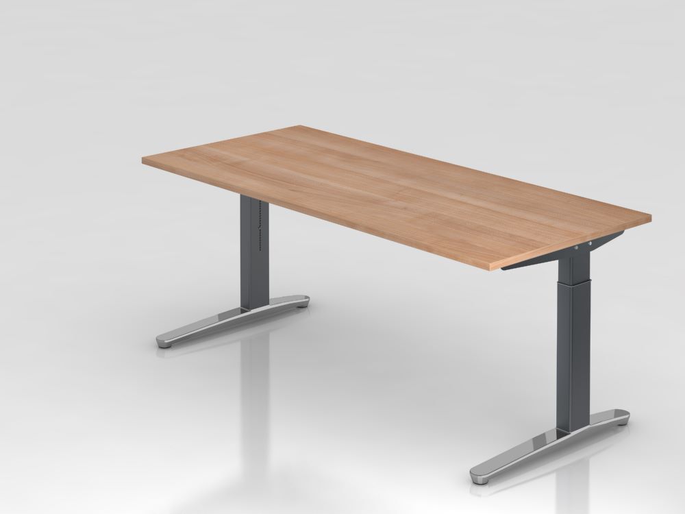 Hammerbacher Schreibtisch rechteckig 180 x 80 cm Platte aus Nussbaum Produktbild Hammerbacher Schreibtisch rechteckig 180 x 80 cm Platte aus Nussbaum