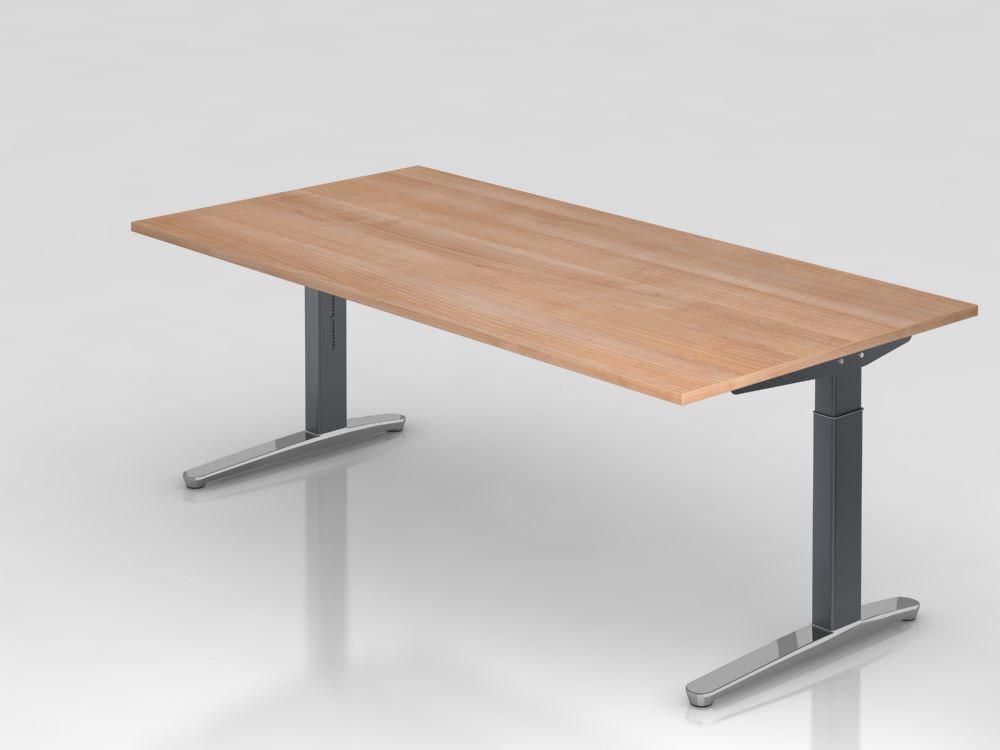 Hammerbacher Schreibtisch höhenverstellbar 200 x 100 cm Nussbaum Füße Graphit Produktbild Hammerbacher Schreibtisch höhenverstellbar 200 x 100 cm Nussbaum Füße Graphit