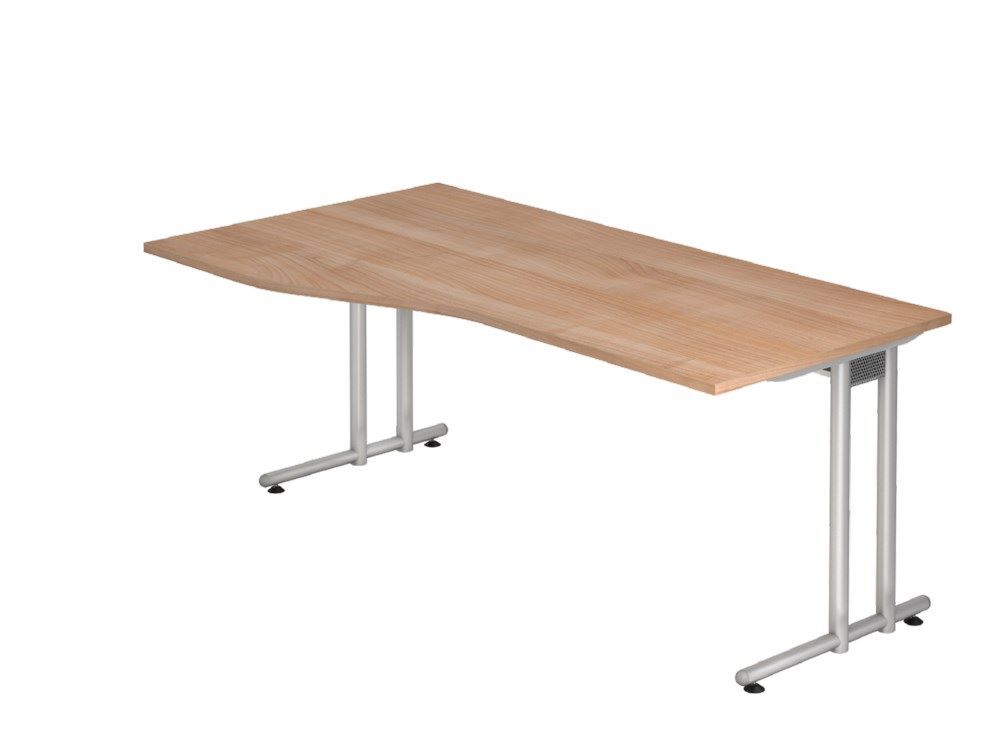 Hammerbacher Schreibtisch C-Fuß 180 x 100/80 cm Nussbaum Silber Produktbild Hammerbacher Schreibtisch C-Fuß 180 x 100/80 cm Nussbaum Silber