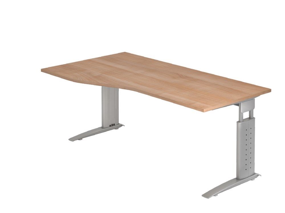 Hammerbacher Schreibtisch C-Fuß 180 x 100/80 cm Nussbaum / Silber Produktbild Hammerbacher Schreibtisch C-Fuß 180 x 100/80 cm Nussbaum / Silber