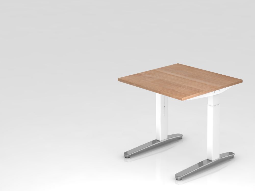 Hammerbacher Schreibtisch XB08 C-Fuß 80 x 80 cm Nussbaum / Weiß Arbeitshöhe 65 - 85 cm Produktbild Hammerbacher Schreibtisch XB08 C-Fuß 80 x 80 cm Nussbaum / Weiß Arbeitshöhe 65 - 85 cm