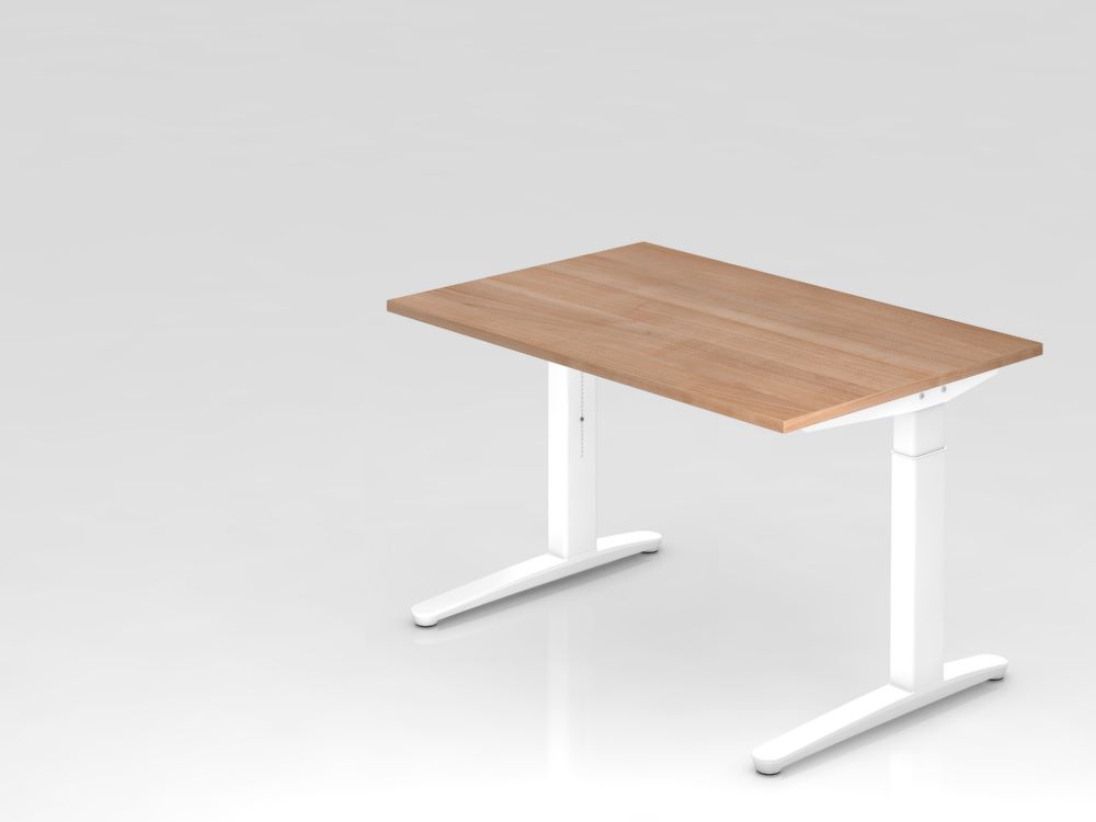 Hammerbacher Schreibtisch C-Fuß 120 x 80 cm Nussbaum / Weiß Höhe 65 - 85 cm Produktbild Hammerbacher Schreibtisch C-Fuß 120 x 80 cm Nussbaum / Weiß Höhe 65 - 85 cm