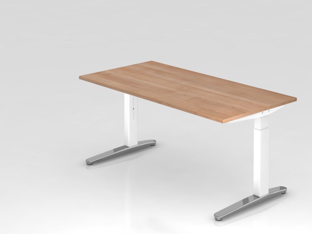 Hammerbacher Schreibtisch mit C Fuß 160 x 80 cm in Nussbaum und Weiß Produktbild Hammerbacher Schreibtisch mit C Fuß 160 x 80 cm in Nussbaum und Weiß
