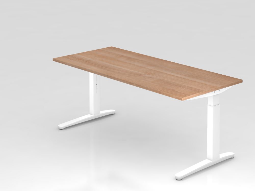 Hammerbacher Schreibtisch mit Kabelwanne 180 x 80 cm Nussbaum Weiß Produktbild Hammerbacher Schreibtisch mit Kabelwanne 180 x 80 cm Nussbaum Weiß