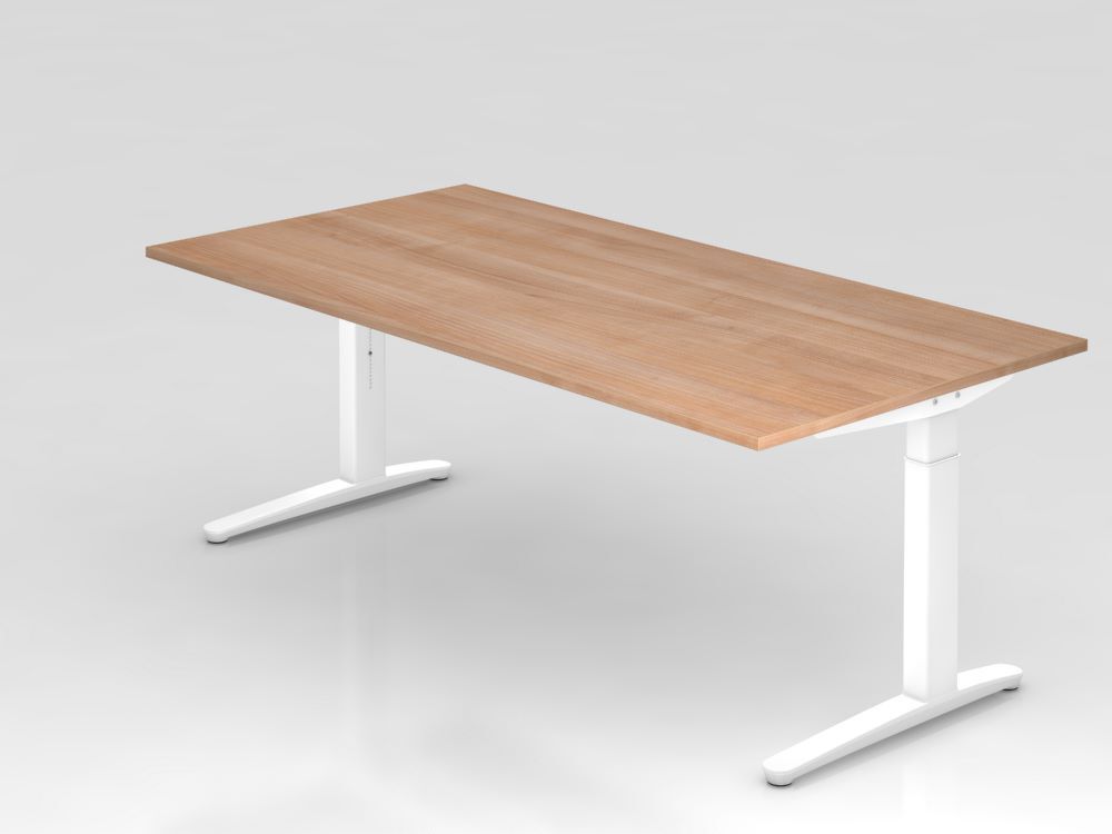 Hammerbacher Schreibtisch rechteckig 200 x 100 cm Platte 25 mm Nussbaum Produktbild Hammerbacher Schreibtisch rechteckig 200 x 100 cm Platte 25 mm Nussbaum