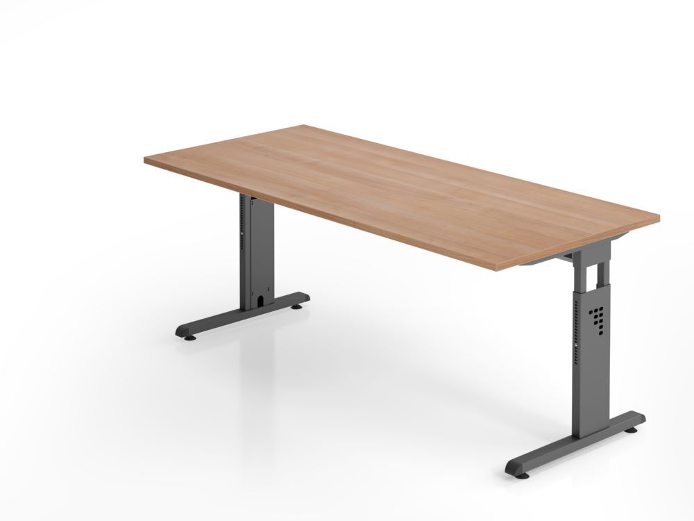 Hammerbacher Schreibtisch OS19 C-Fuß höheneinstellbar 180 x 80 cm Nussbaum / Graphit Produktbild Hammerbacher Schreibtisch OS19 C-Fuß höheneinstellbar 180 x 80 cm Nussbaum / Graphit