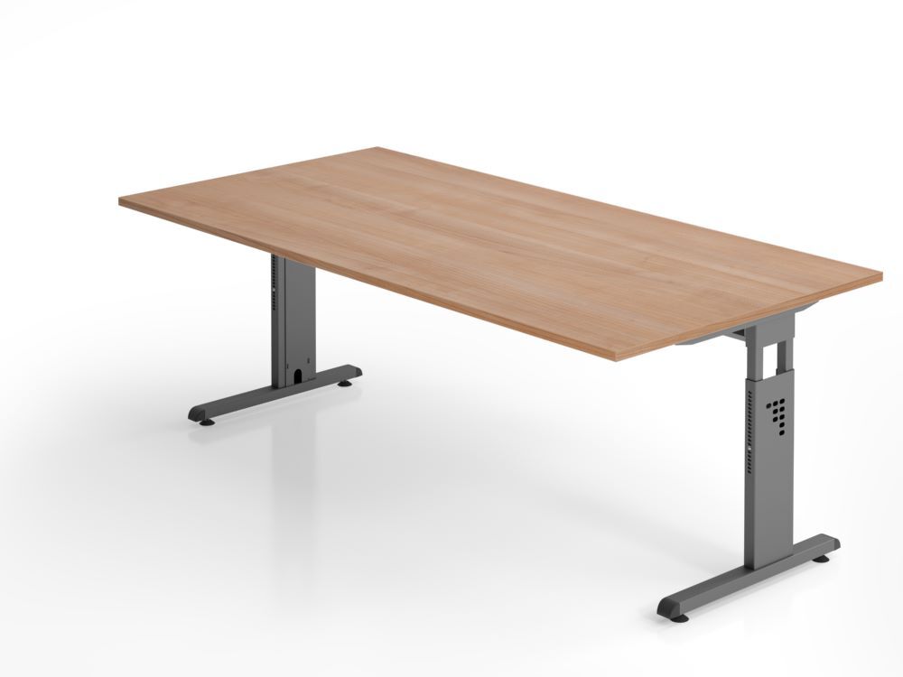 Hammerbacher Schreibtisch C-Fuß höheneinstellbar 200 x 100 cm Nussbaum / Graphit Produktbild Hammerbacher Schreibtisch C-Fuß höheneinstellbar 200 x 100 cm Nussbaum / Graphit