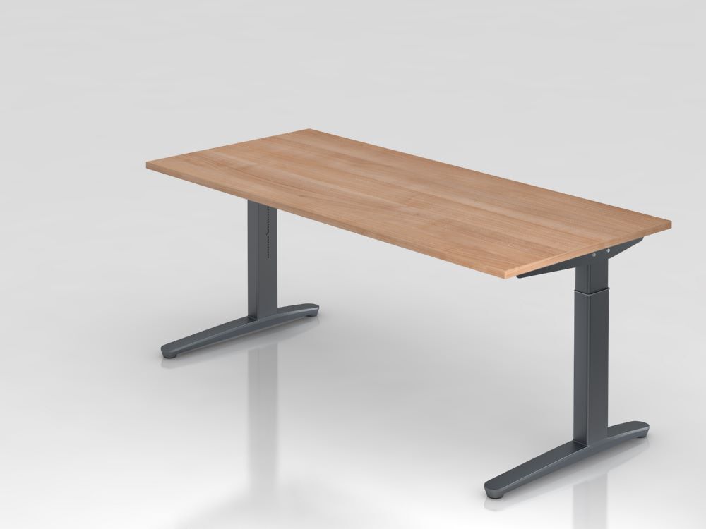 Hammerbacher Schreibtisch 180 x 80 cm Nussbaum Graphit mit Kabelwanne Produktbild Hammerbacher Schreibtisch 180 x 80 cm Nussbaum Graphit mit Kabelwanne