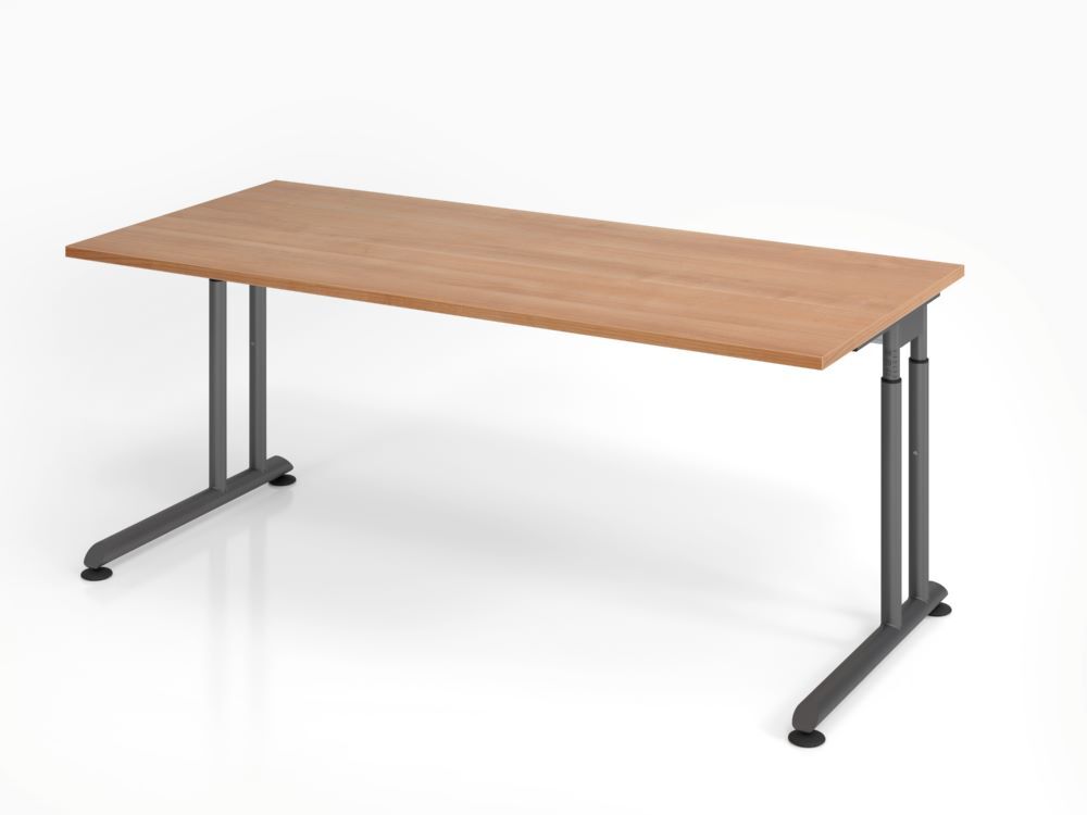 Hammerbacher Schreibtisch C-Fuß 180 x 80 cm Nussbaum / Graphit Arbeitshöhe 68 - 82 cm Produktbild Hammerbacher Schreibtisch C-Fuß 180 x 80 cm Nussbaum / Graphit Arbeitshöhe 68 - 82 cm