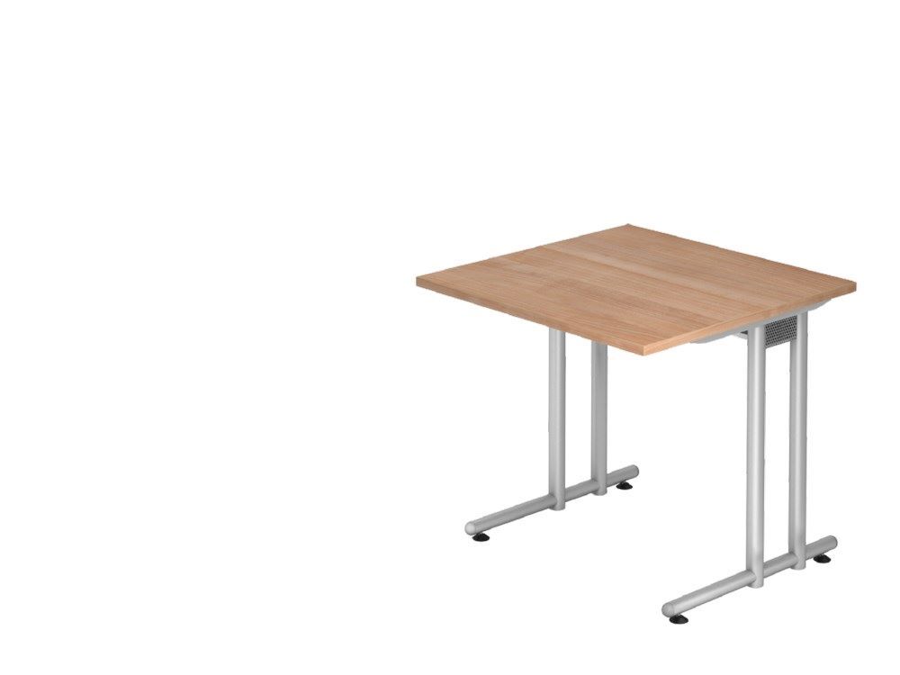 Hammerbacher Schreibtisch C-Fuß 80 x 80 cm Nussbaum / Silber Arbeitshöhe 72 cm Produktbild Hammerbacher Schreibtisch C-Fuß 80 x 80 cm Nussbaum / Silber Arbeitshöhe 72 cm