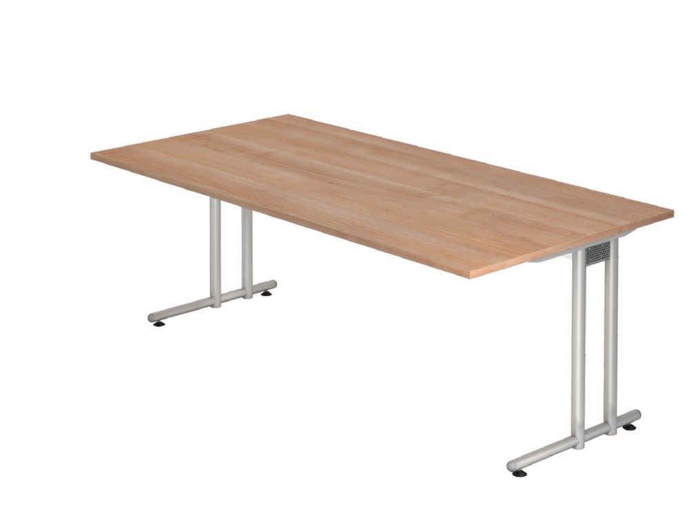 Hammerbacher Schreibtisch C-Fuß 200 x 100 cm Nussbaum Silber Produktbild Hammerbacher Schreibtisch C-Fuß 200 x 100 cm Nussbaum Silber