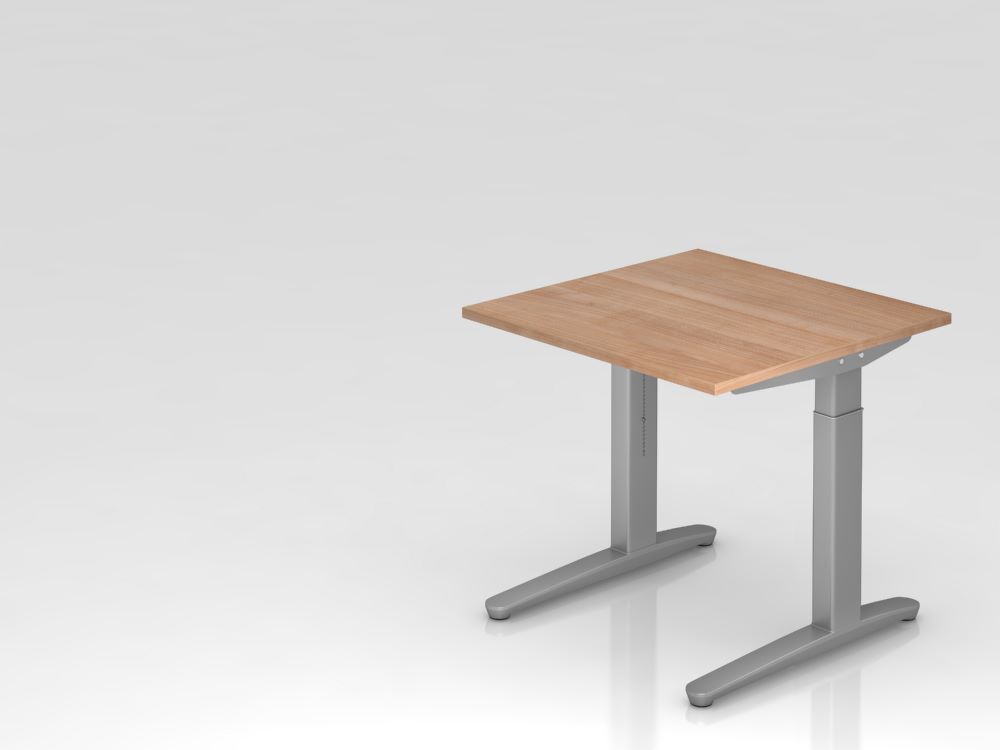 Hammerbacher Schreibtisch XB08 C-Fuß 80 x 80 cm Nussbaum / Silber Arbeitshöhe 65 - 85 cm Produktbild Hammerbacher Schreibtisch XB08 C-Fuß 80 x 80 cm Nussbaum / Silber Arbeitshöhe 65 - 85 cm