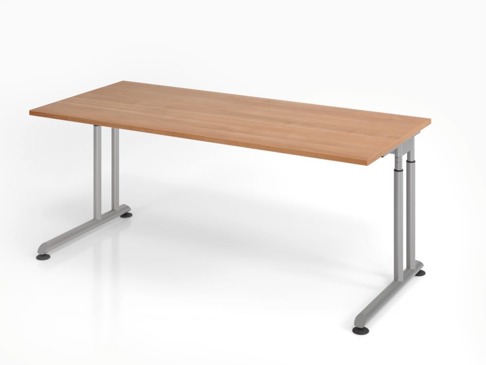 Hammerbacher Schreibtisch C-Fuß 180 x 80 cm Nussbaum / Silber höheneinstellbar Produktbild Hammerbacher Schreibtisch C-Fuß 180 x 80 cm Nussbaum / Silber höheneinstellbar