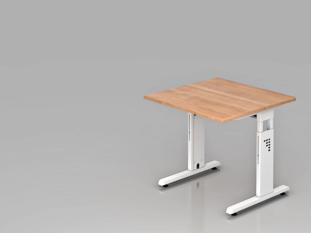 Hammerbacher Schreibtisch C-Fuß höheneinstellbar 80 x 80 cm Nussbaum / Weiß Produktbild Hammerbacher Schreibtisch C-Fuß höheneinstellbar 80 x 80 cm Nussbaum / Weiß
