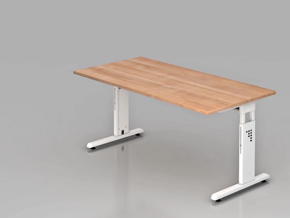 Hammerbacher Schreibtisch C-Fuß Weiß 160 x 80 cm Nussbaum Platte Produktbild Hammerbacher Schreibtisch C-Fuß Weiß 160 x 80 cm Nussbaum Platte