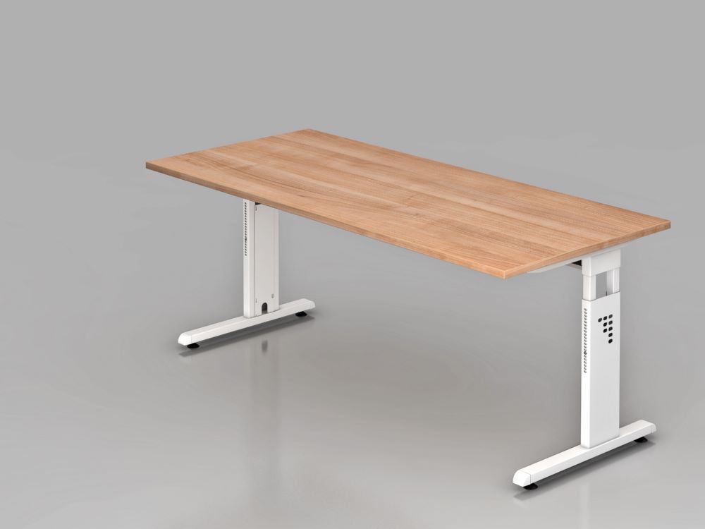 Hammerbacher Schreibtisch C-Fuß 180 x 80 cm Nussbaum / Weiß Arbeitshöhe 65 - 85 cm Produktbild Hammerbacher Schreibtisch C-Fuß 180 x 80 cm Nussbaum / Weiß Arbeitshöhe 65 - 85 cm