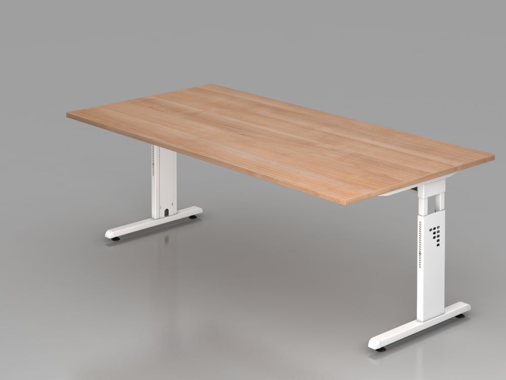 Hammerbacher OS2E Schreibtisch C-Fuß 200 x 100 cm Nussbaum / Weiß Höhe 65 - 85 cm Produktbild Hammerbacher OS2E Schreibtisch C-Fuß 200 x 100 cm Nussbaum / Weiß Höhe 65 - 85 cm