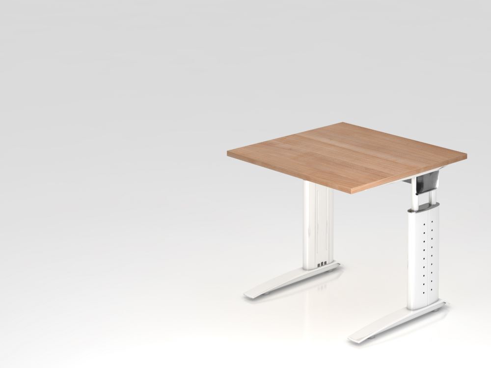 Hammerbacher Schreibtisch C-Fuß 80 x 80 cm Nussbaum / Weiß Produktbild Hammerbacher Schreibtisch C-Fuß 80 x 80 cm Nussbaum / Weiß